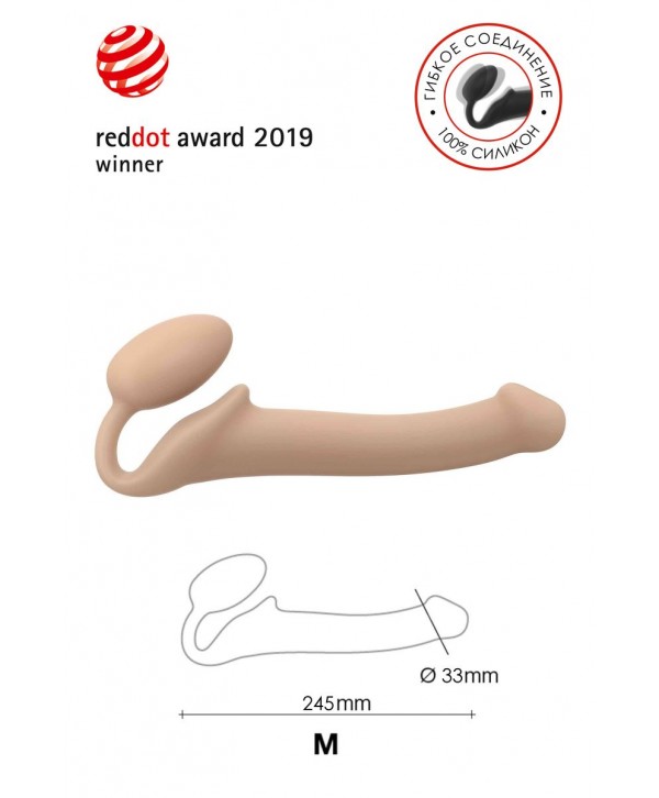 Телесный безремневой страпон Silicone Bendable Strap-On - size M