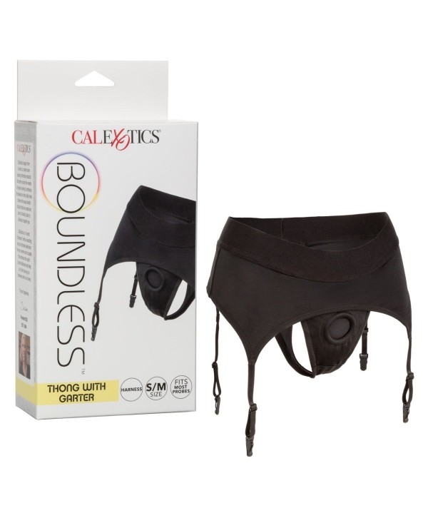 Черные трусики для страпона Thong with Garter размера S/M