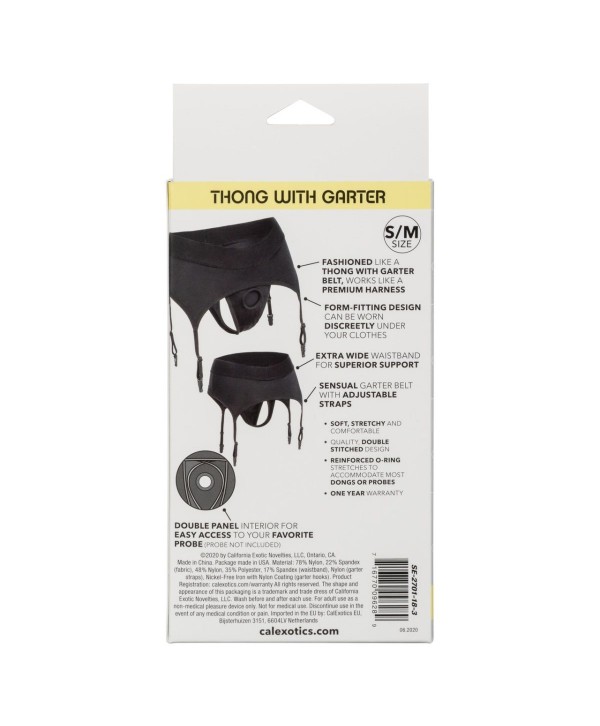 Черные трусики для страпона Thong with Garter размера S/M