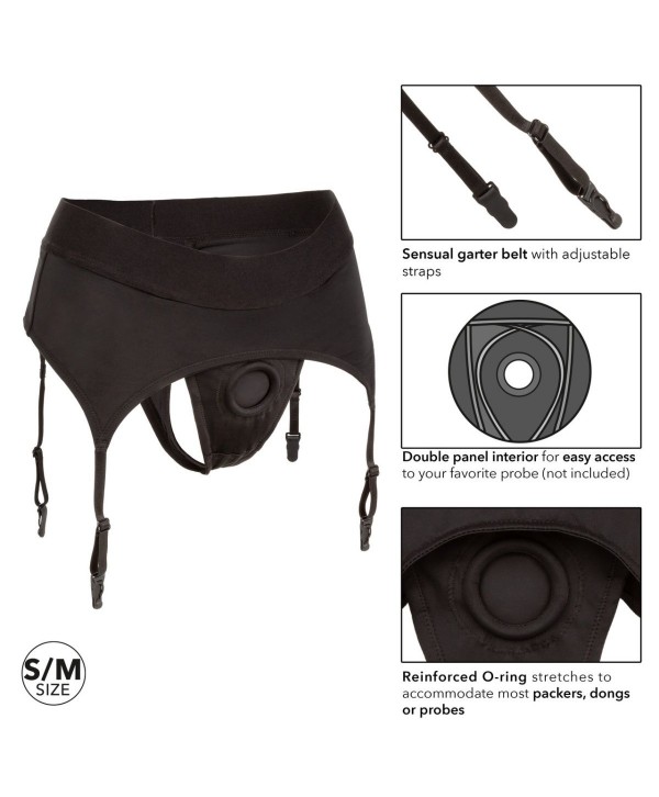 Черные трусики для страпона Thong with Garter размера S/M