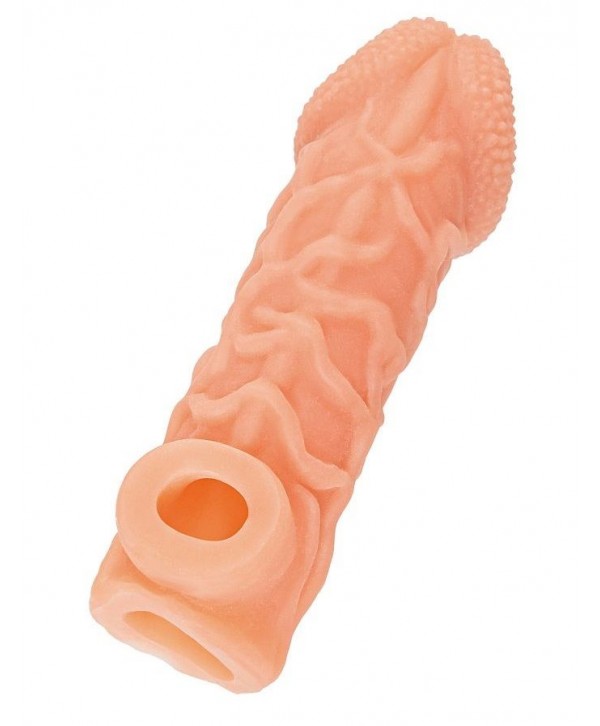 Телесная закрытая насадка с венками Cock Sleeve 006 Size S - 13,8 см.