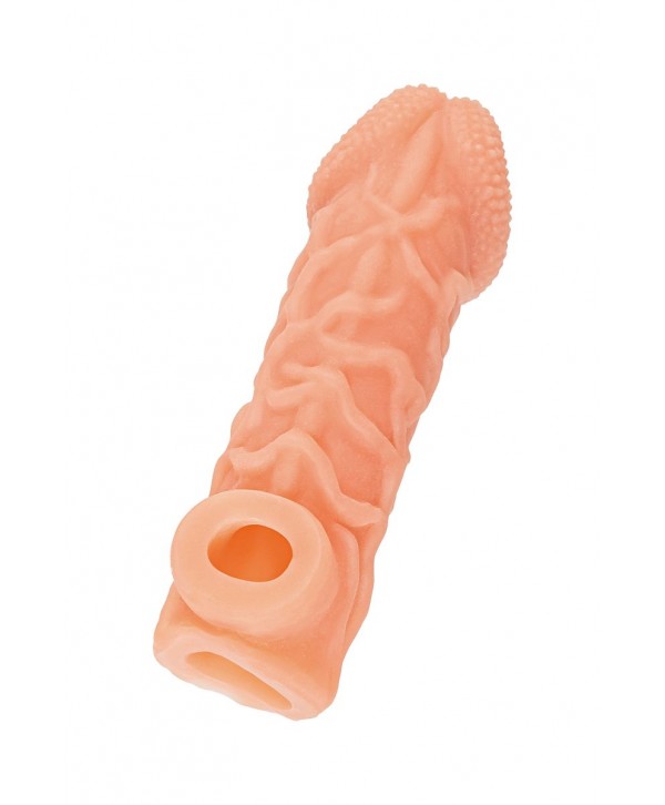 Телесная закрытая насадка с венками Cock Sleeve 006 Size S - 13,8 см.