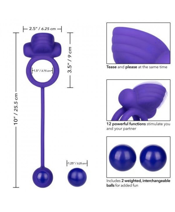 Фиолетовое эрекционное кольцо с утяжелителем Silicone Rechargeable Dual Rockin Rim Enhancer
