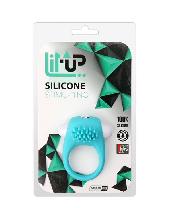 Голубое эрекционное кольцо с щеточкой LIT-UP SILICONE STIMU RING 5