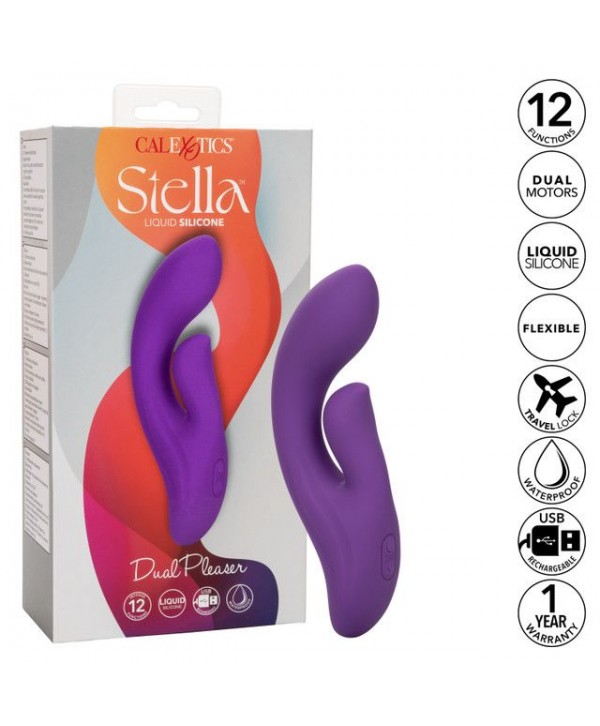 Фиолетовый вибратор-кролик Stella Liquid Silicone Dual Pleaser - 17,25 см.