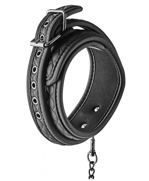 Черный ошейник с поводком COLLAR LEASH DIAMOND