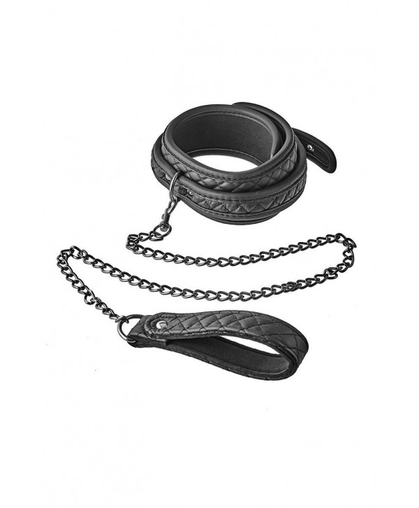 Черный ошейник с поводком COLLAR LEASH DIAMOND