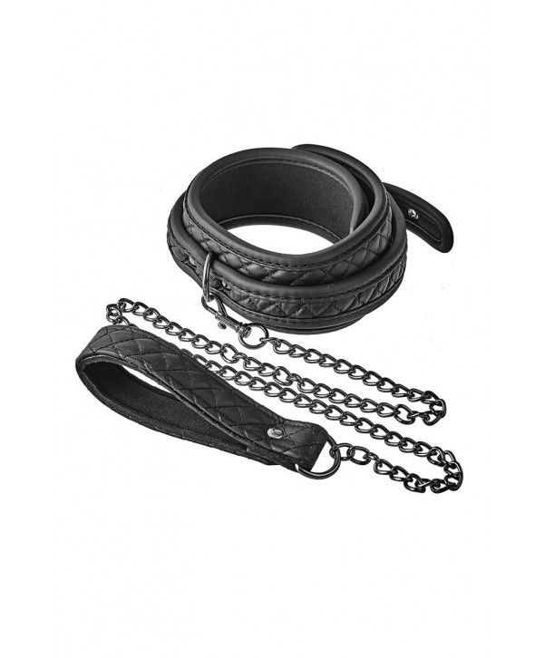 Черный ошейник с поводком COLLAR LEASH DIAMOND