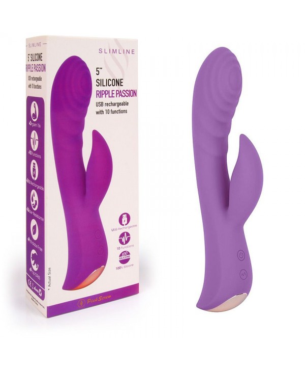 Фиолетовый вибромассажер-кролик 5  Silicone Ripple Passion - 19,1 см.
