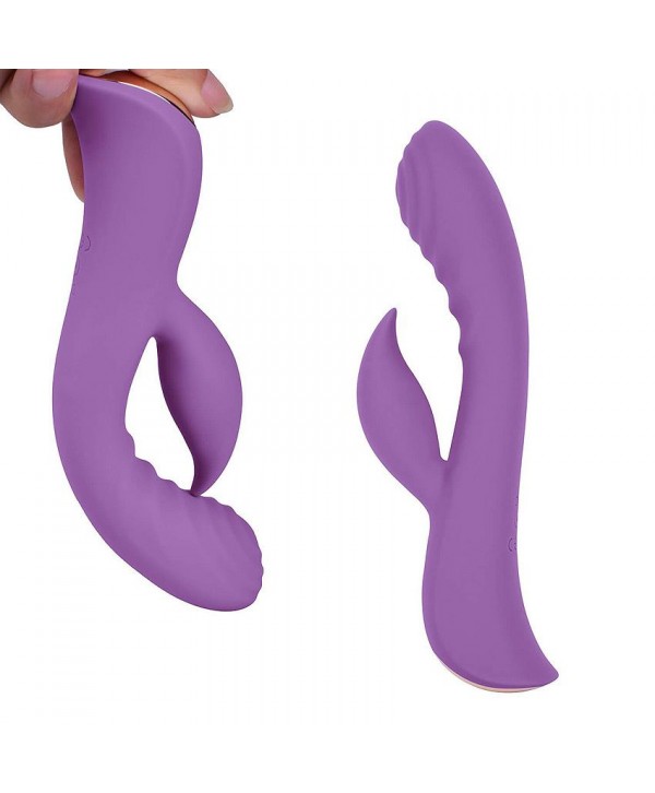 Фиолетовый вибромассажер-кролик 5  Silicone Ripple Passion - 19,1 см.
