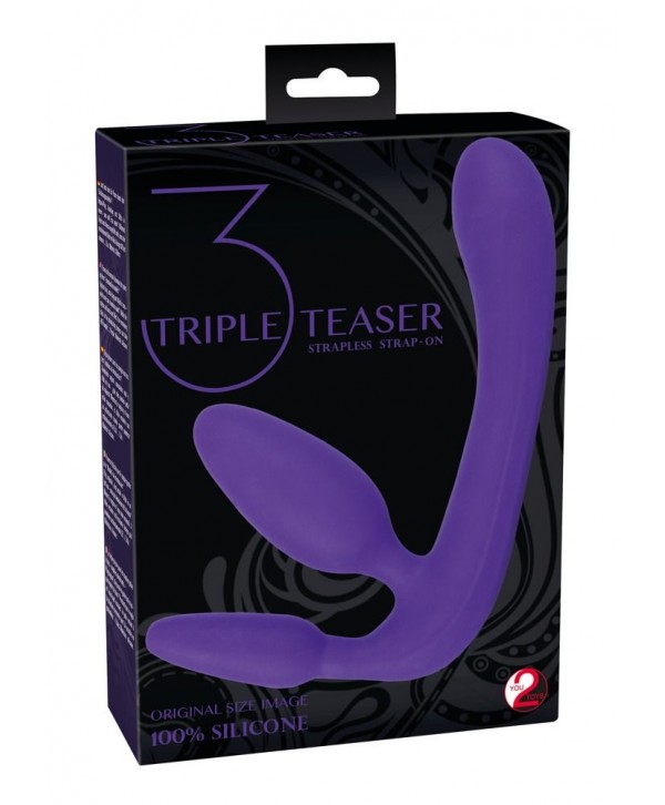 Фиолетовый безремневой страпон с двумя пробками Triple Teaser