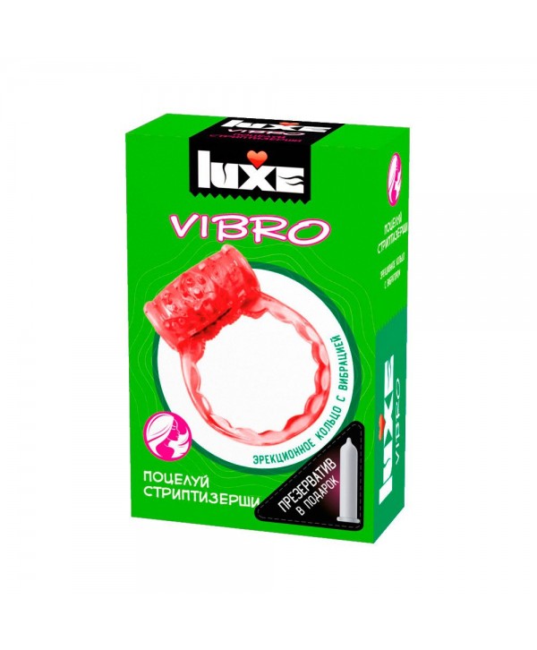 Розовое эрекционное виброкольцо Luxe VIBRO  Поцелуй стриптизёрши  + презерватив