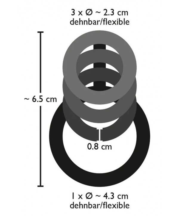 Дымчатая стимулирующая насадка на пенис из 4 колец - 6,5 см.