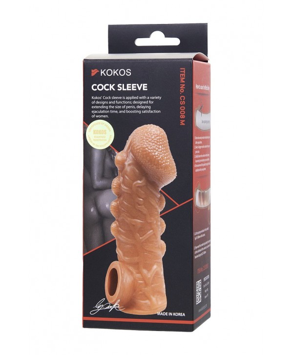 Телесная закрытая насадка с шишечками Cock Sleeve 008 Size M - 15,6 см.