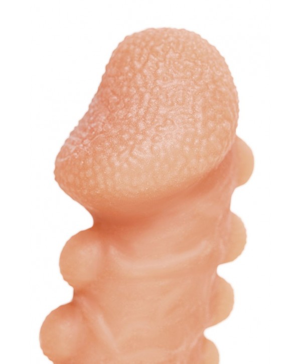 Телесная закрытая насадка с шишечками Cock Sleeve 008 Size M - 15,6 см.