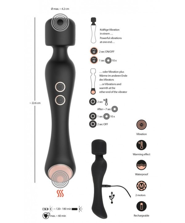 Черный вибромассажер с подогревом Cupa Warming Wand - 22,6 см.