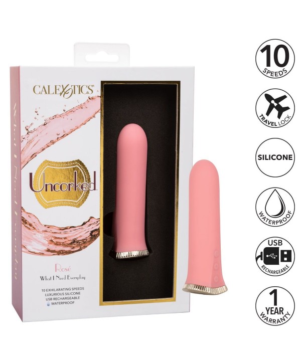 Нежно-розовый мини-вибромассажер Uncorked Rose - 12 см.