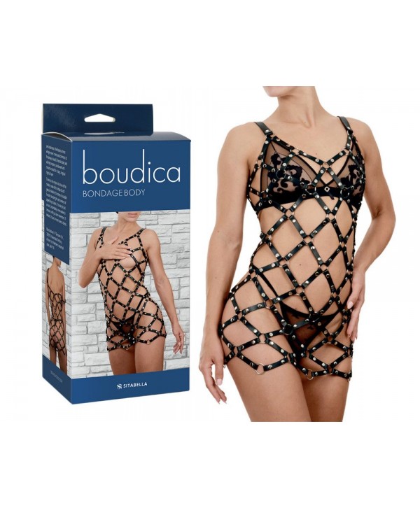Черное платье Boudica в виде сетки из кожаных полос