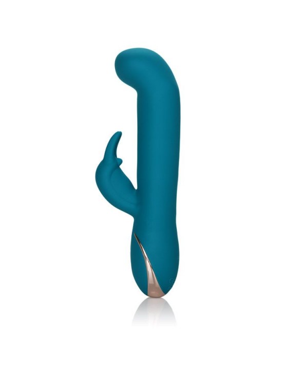 Бирюзовый вибратор с изогнутой головкой Jack Rabbit Signature Silicone Rocking  G  Rabbit - 20 см.