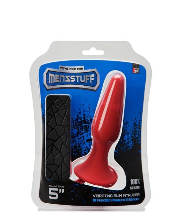 Красная анальная вибропробка с пультом управления MENZSTUFF 5INCH SLIM INTRUDER BUTT PLUG - 13 см.