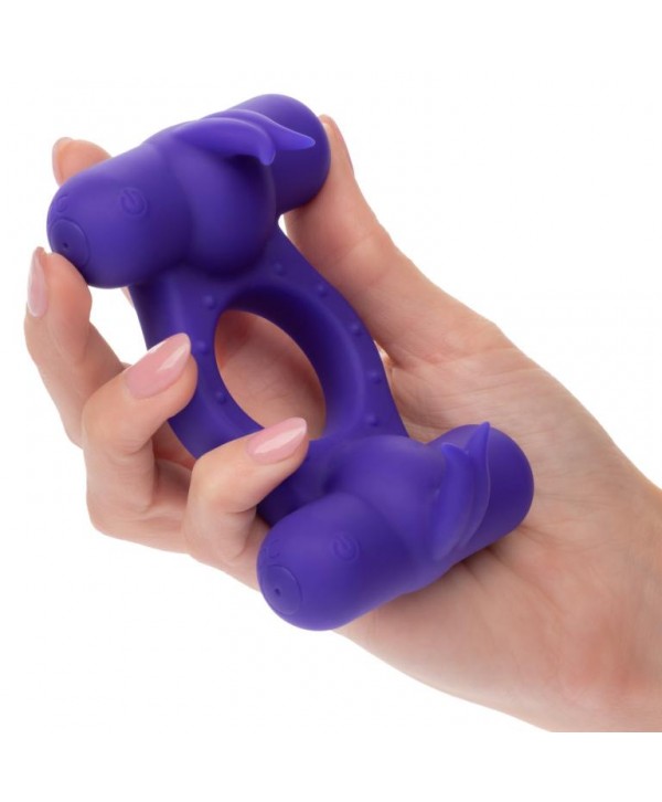 Фиолетовое эрекционное виброкольцо с двумя моторами Silicone Rechargeable Triple Orgasm Enhancer