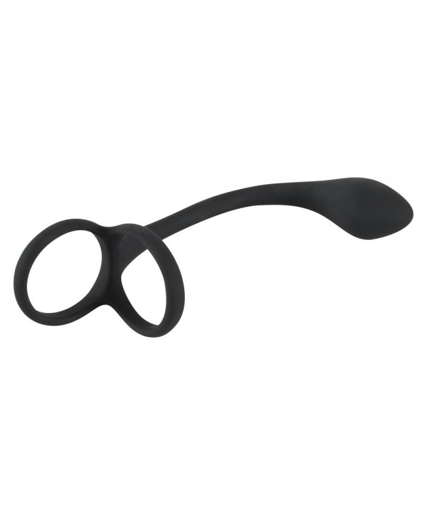 Эрекционное кольцо с утяжкой на мошонку и анальным плаг Black Velvets