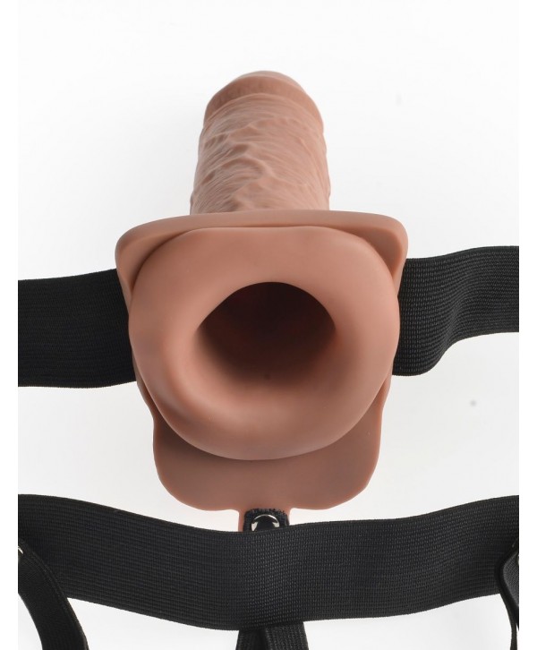 Кофейный перезаряжаемый вибрострапон 7  Hollow Rechargeable Strap-on with Balls - 20,3 см.