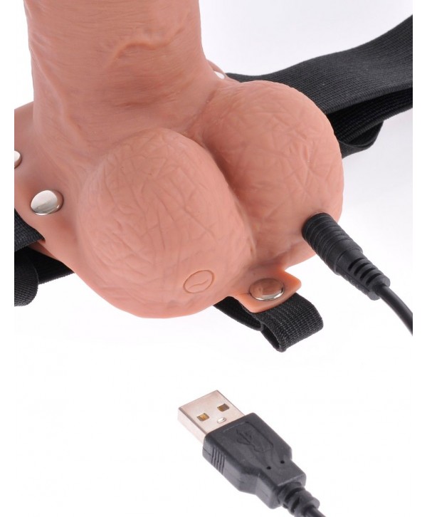 Кофейный перезаряжаемый вибрострапон 7  Hollow Rechargeable Strap-on with Balls - 20,3 см.
