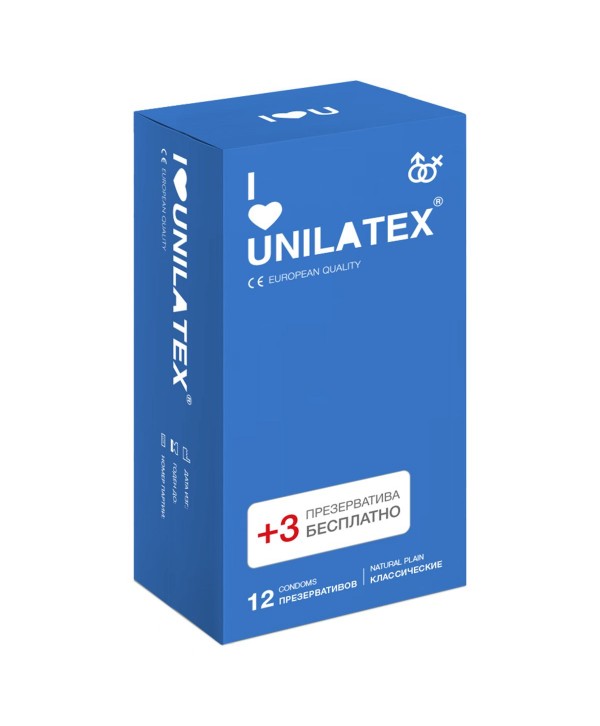 Классические презервативы Unilatex Natural Plain - 12 шт. + 3 шт. в подарок