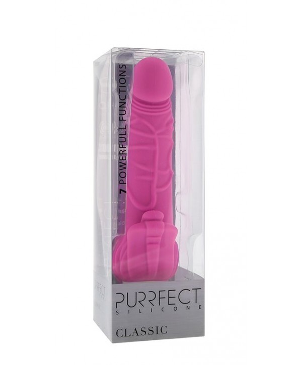 Розовый вибратор с лепестками у основания PURRFECT SILICONE CLASSIC 7INCH PINK - 18 см.