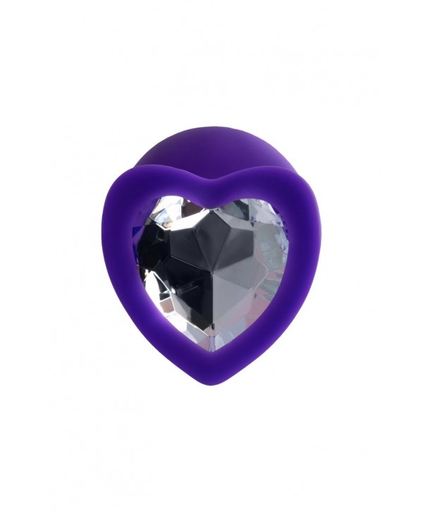 Фиолетовая анальная втулка Diamond Heart с прозрачным кристаллом - 8 см.