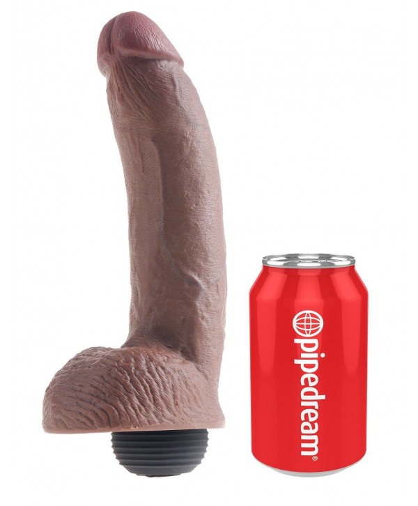 Коричневый фаллоимитатор с эффектом семяизвержения Squirting Cock with Balls - 22,9 см.