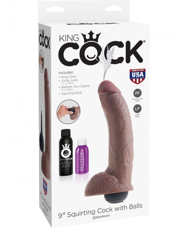 Коричневый фаллоимитатор с эффектом семяизвержения Squirting Cock with Balls - 22,9 см.