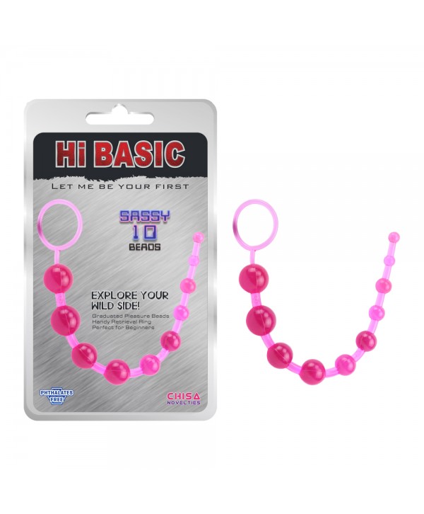 Розовая анальная цепочка с колечком Sassy Anal Beads - 26,7 см.