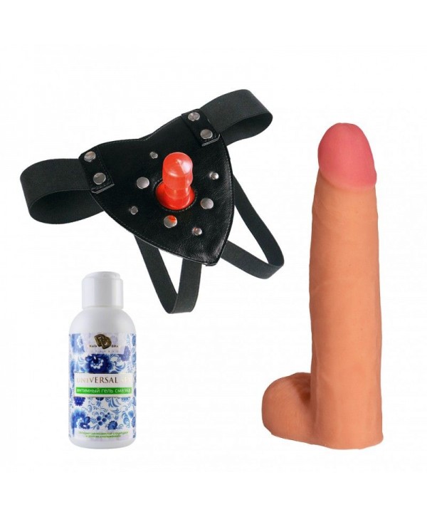 Трусики Harness с реалистичной насадкой-фаллосом с мошонкой №74 - 22,5 см.