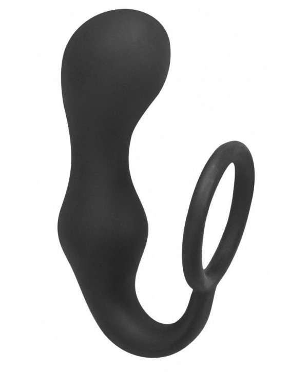 Чёрное эрекционное кольцо с анальной пробкой Double Pleasure Anal Plug