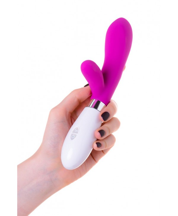 Розовый силиконовый вибратор с клиторальным стимулятором A-Toys Mady - 20,4 см.