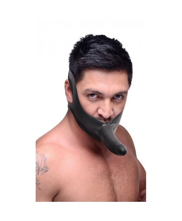 Черный кляп-страпон Masters Mini Face Fuck Strap-On - 14 см.