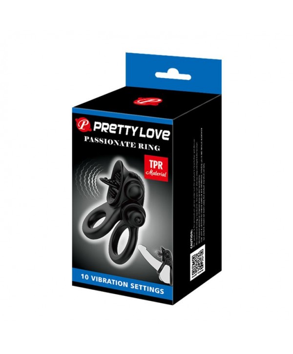 Черное эрекционное кольцо с подхватом мошонки и стимулятором клитора Passionate Ring