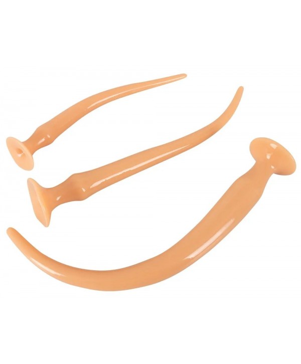 Набор из 3 телесных удлиненных анальных пробок Super Long Flexible Butt Plug Set