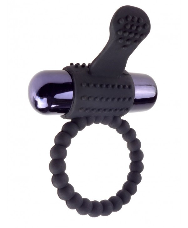 Черное эрекционное виброкольцо Vibrating Silicone Super Ring