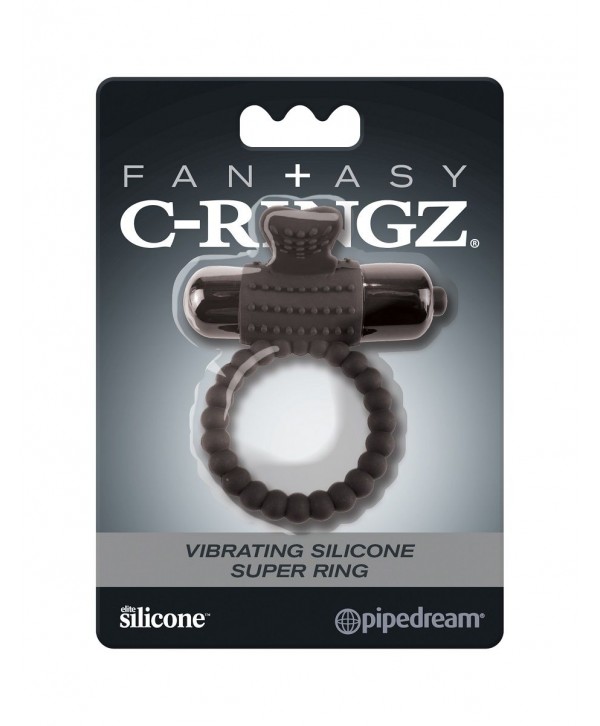 Черное эрекционное виброкольцо Vibrating Silicone Super Ring