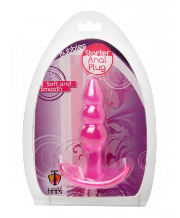 Розовая анальная пробка Bubbles Bumpy Starter - 11 см.