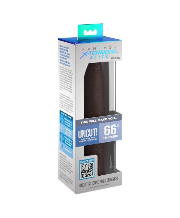 Коричневая насадка-удлинитель Uncut Silicone Penis Enhancer - 17,8 см.