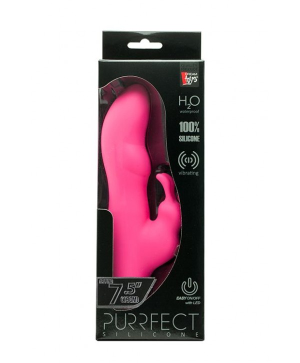 Розовый вибратор с клиторальным стимулятором PURRFECT SILICONE DELUXE RABBIT - 19 см.