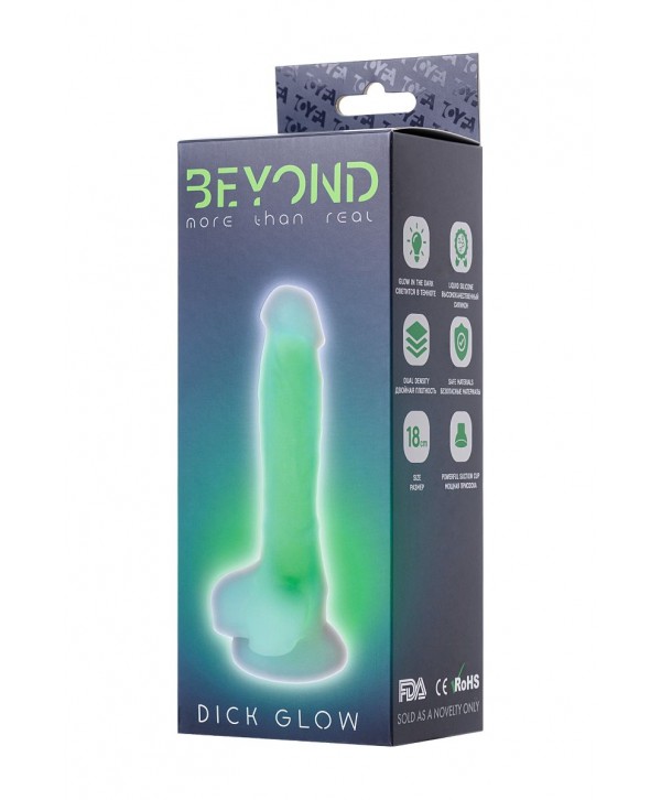 Прозрачно-зеленый фаллоимитатор, светящийся в темноте, Dick Glow - 18 см.