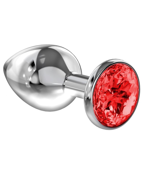 Большая серебристая анальная пробка Diamond Red Sparkle Large с красным кристаллом - 8 см.