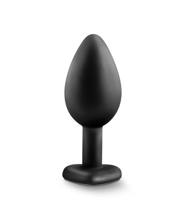 Черная анальная втулка с прозрачным кристаллом в виде сердечка Bling Plug Small - 7,6 см.