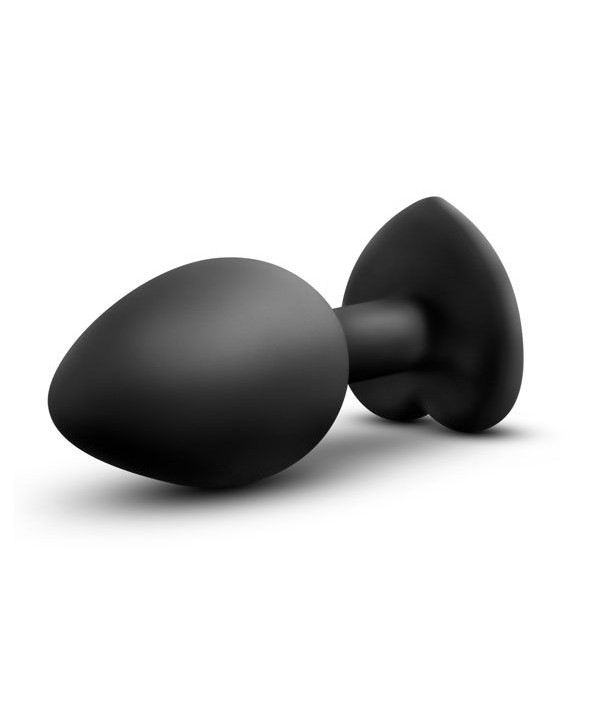 Черная анальная втулка с прозрачным кристаллом в виде сердечка Bling Plug Small - 7,6 см.