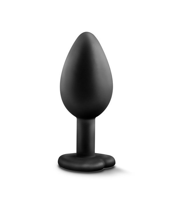 Черная анальная втулка с прозрачным кристаллом в виде сердечка Bling Plug Small - 7,6 см.